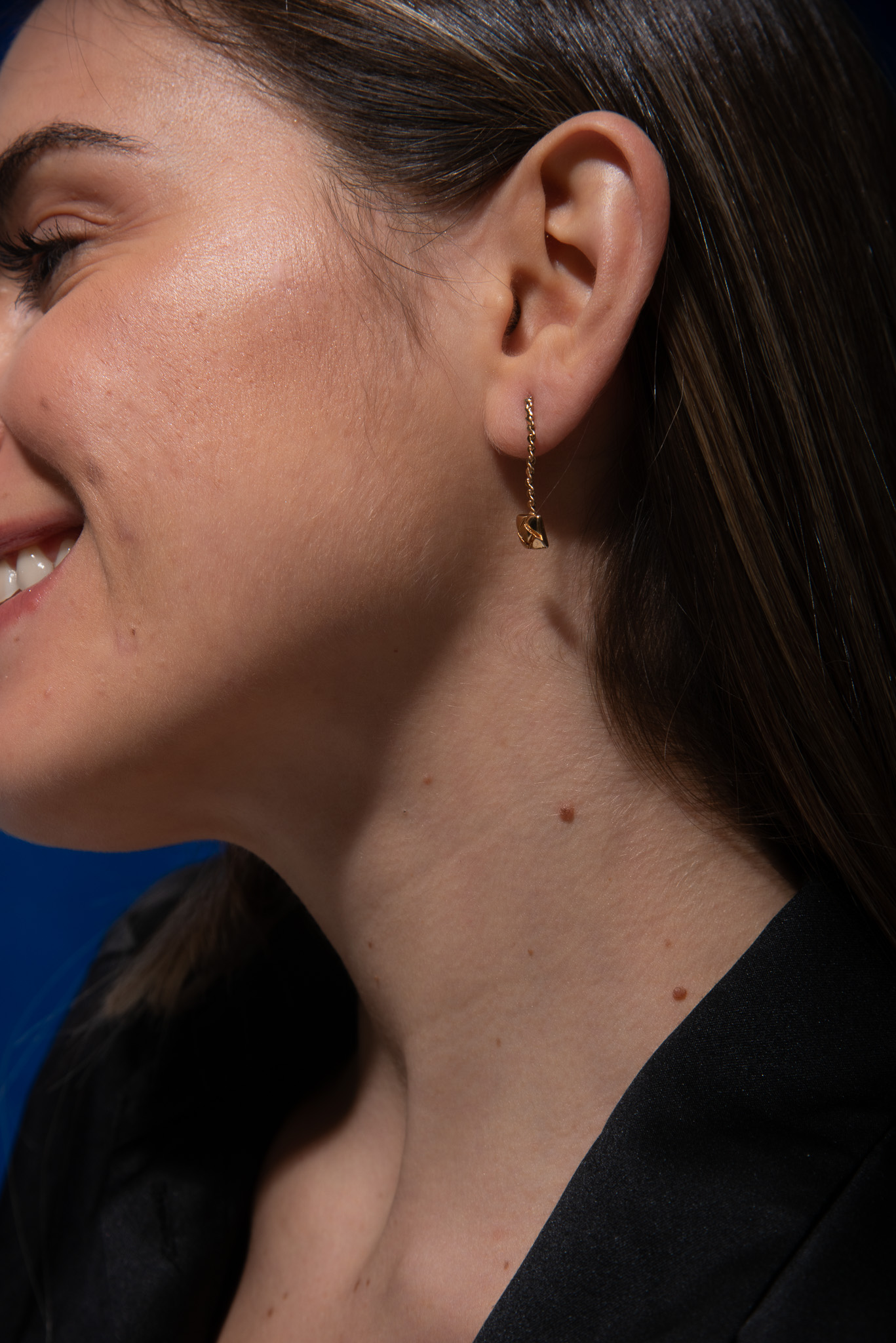 Gold Dangle Earring Square Detail - Image 4