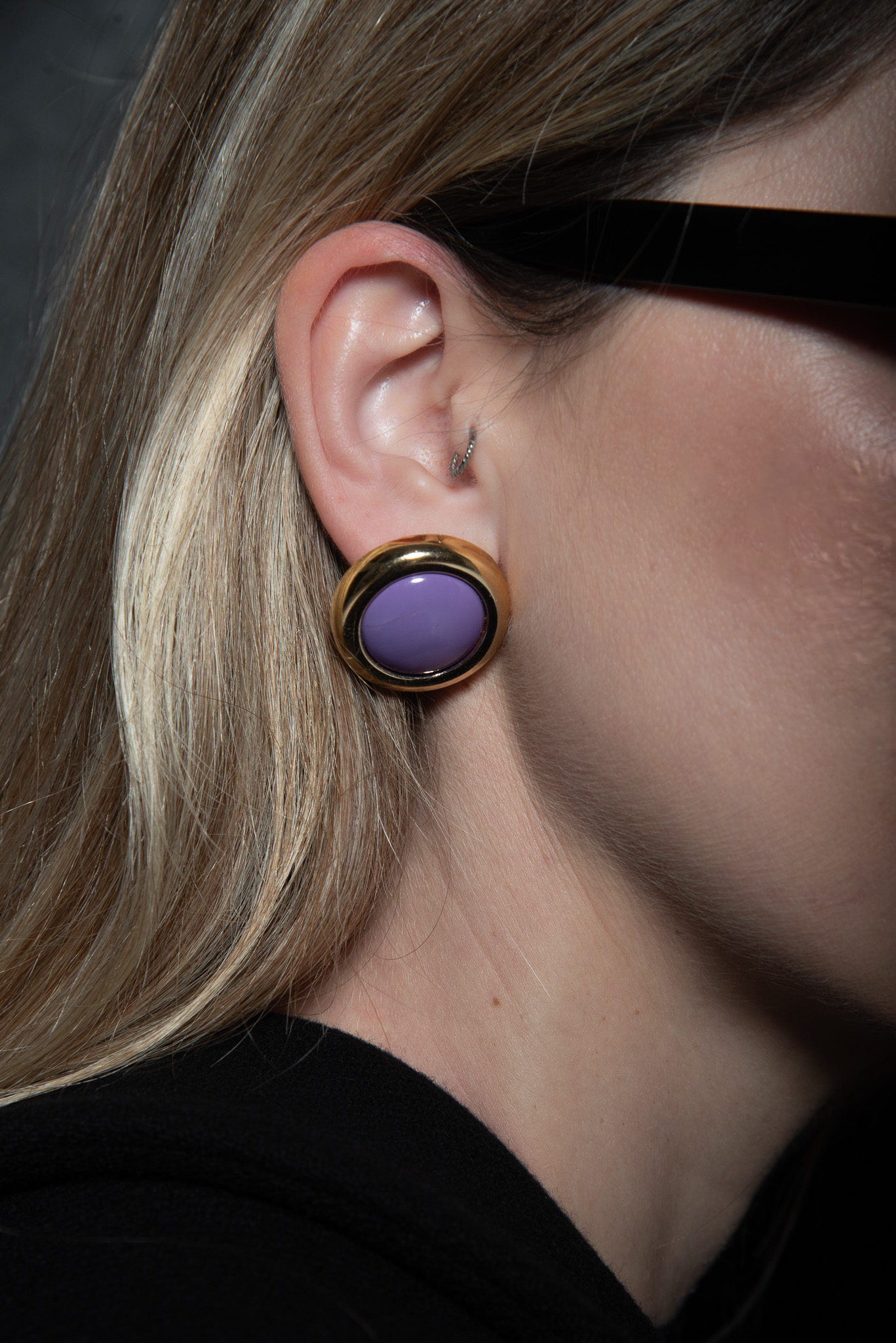 Gold & Purple Round Earrings - Image 2