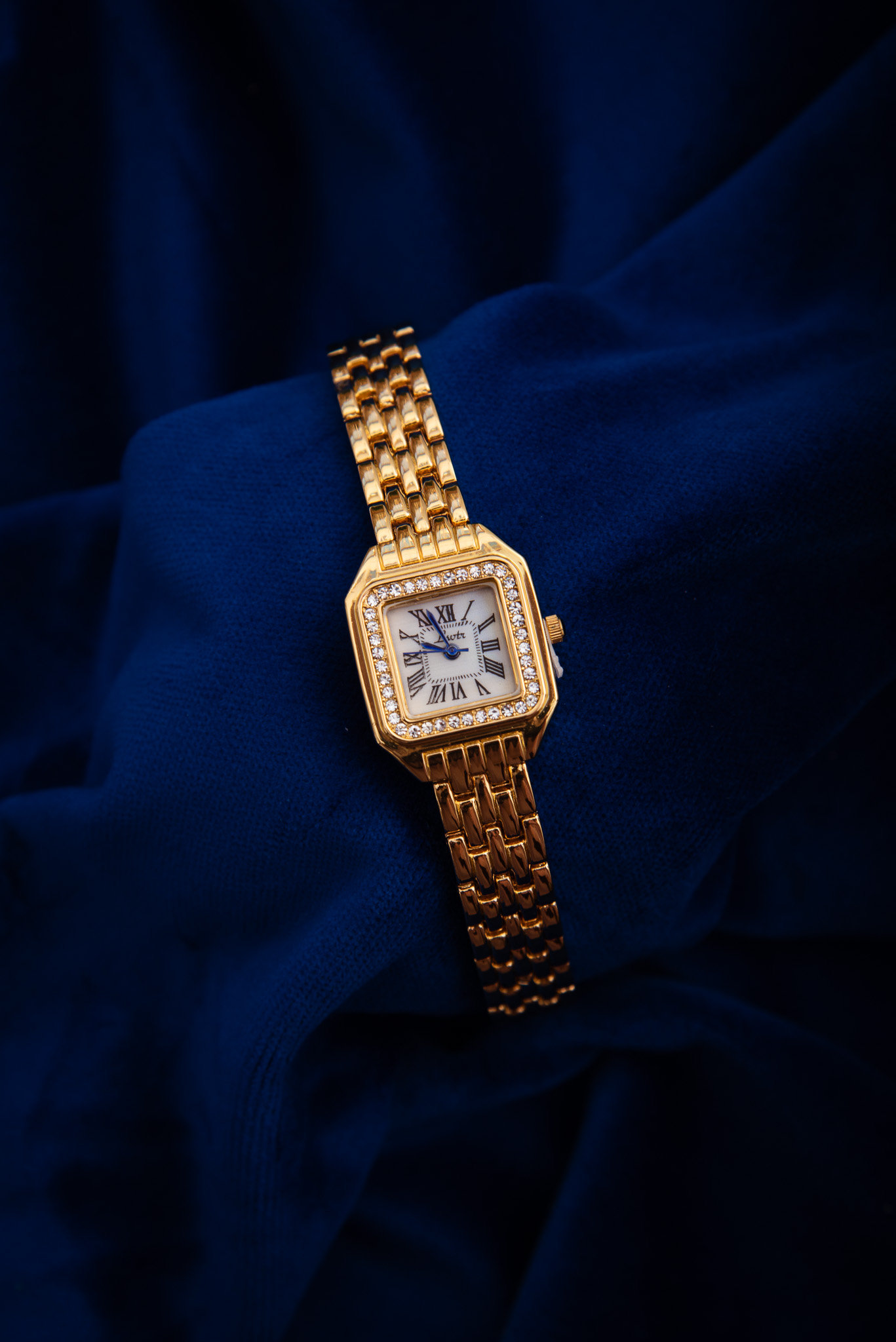 Gold Tone Square Watch With Rhinestones - Image 2