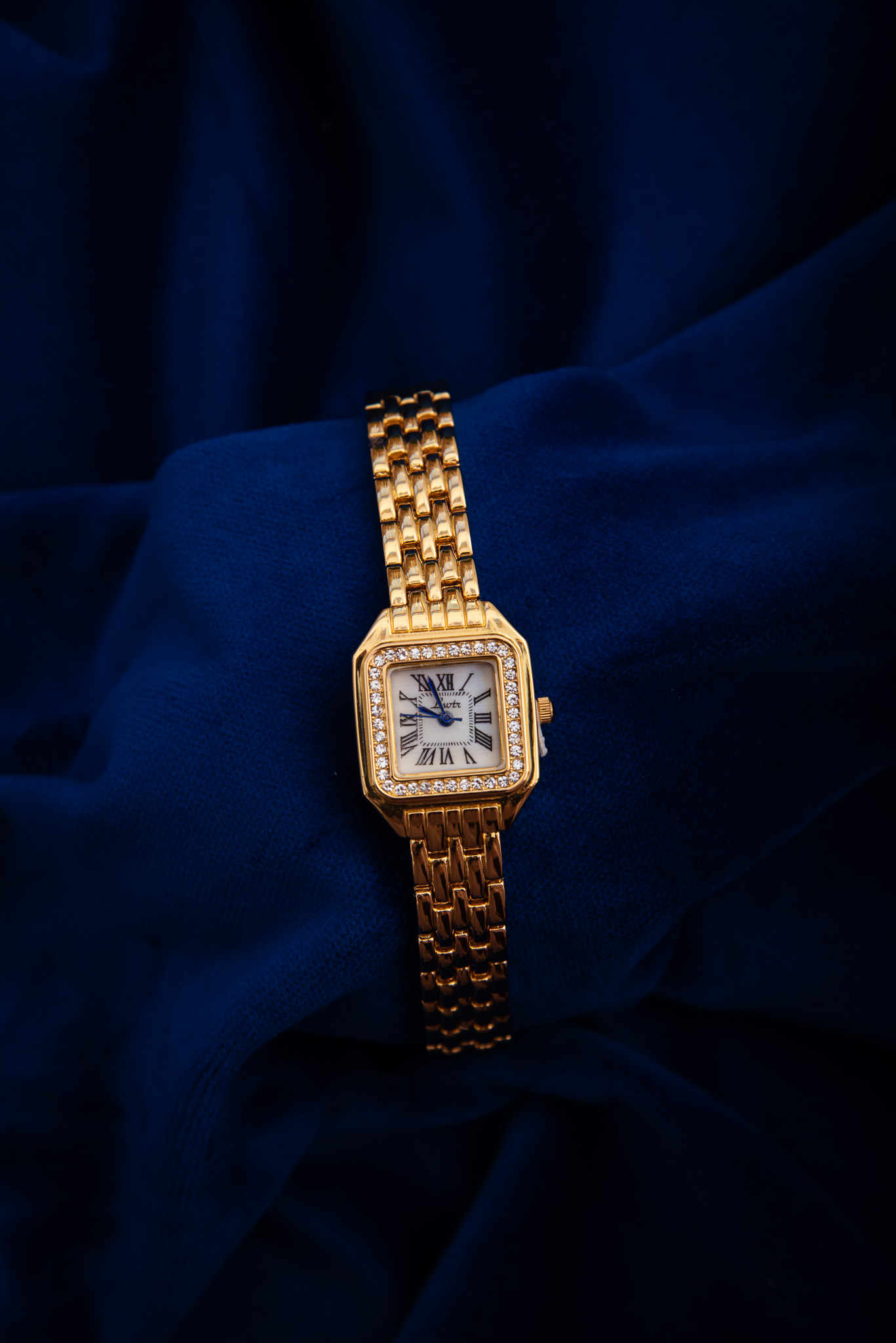 Gold Tone Square Watch With Rhinestones - Image 3