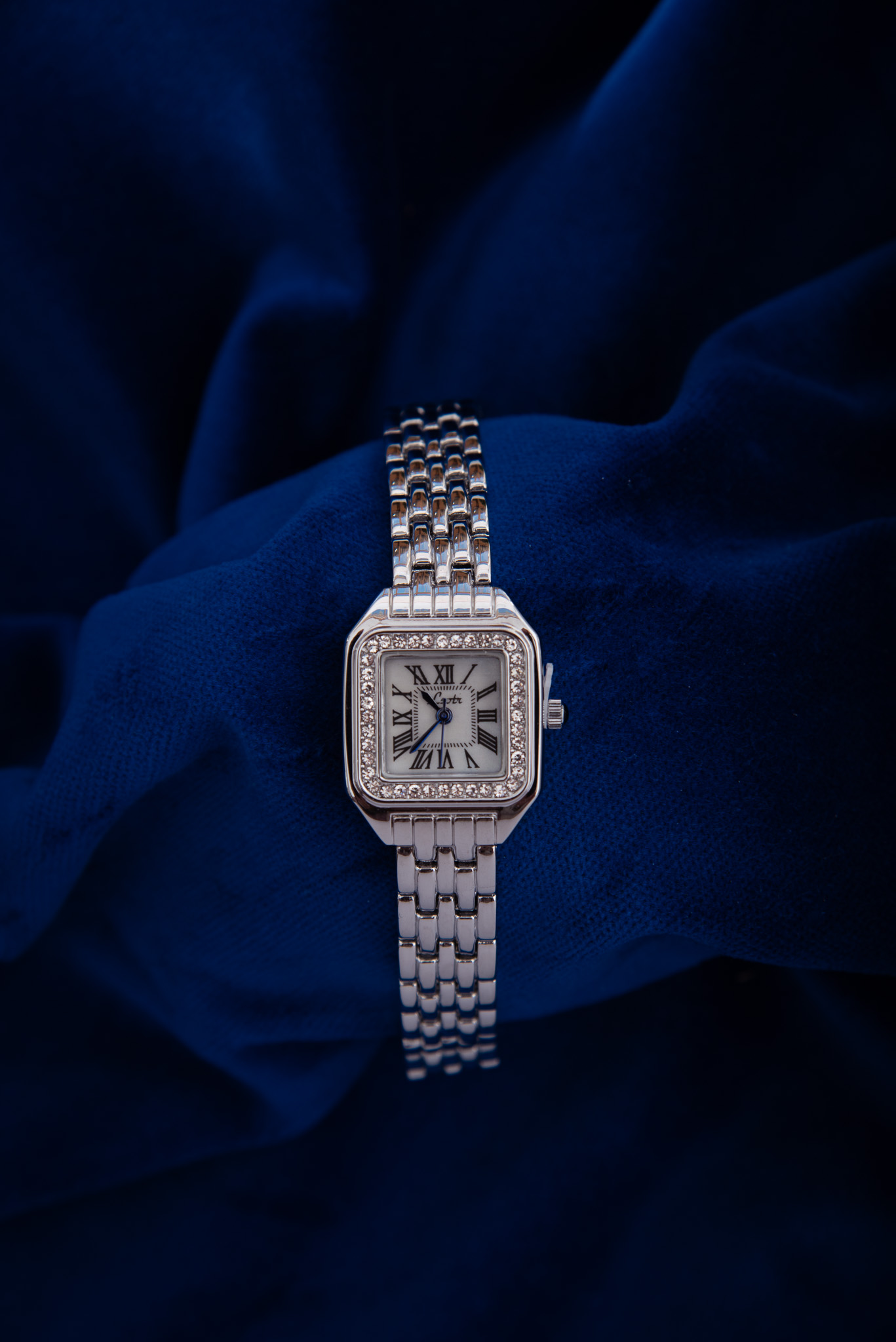 SilverTone Square Watch With Rhinestones