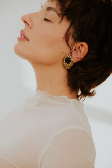 Vintage Bronze and Black Detail Clip On Earrings