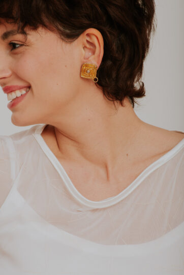 Rhombus Bronze Clip On Earrings