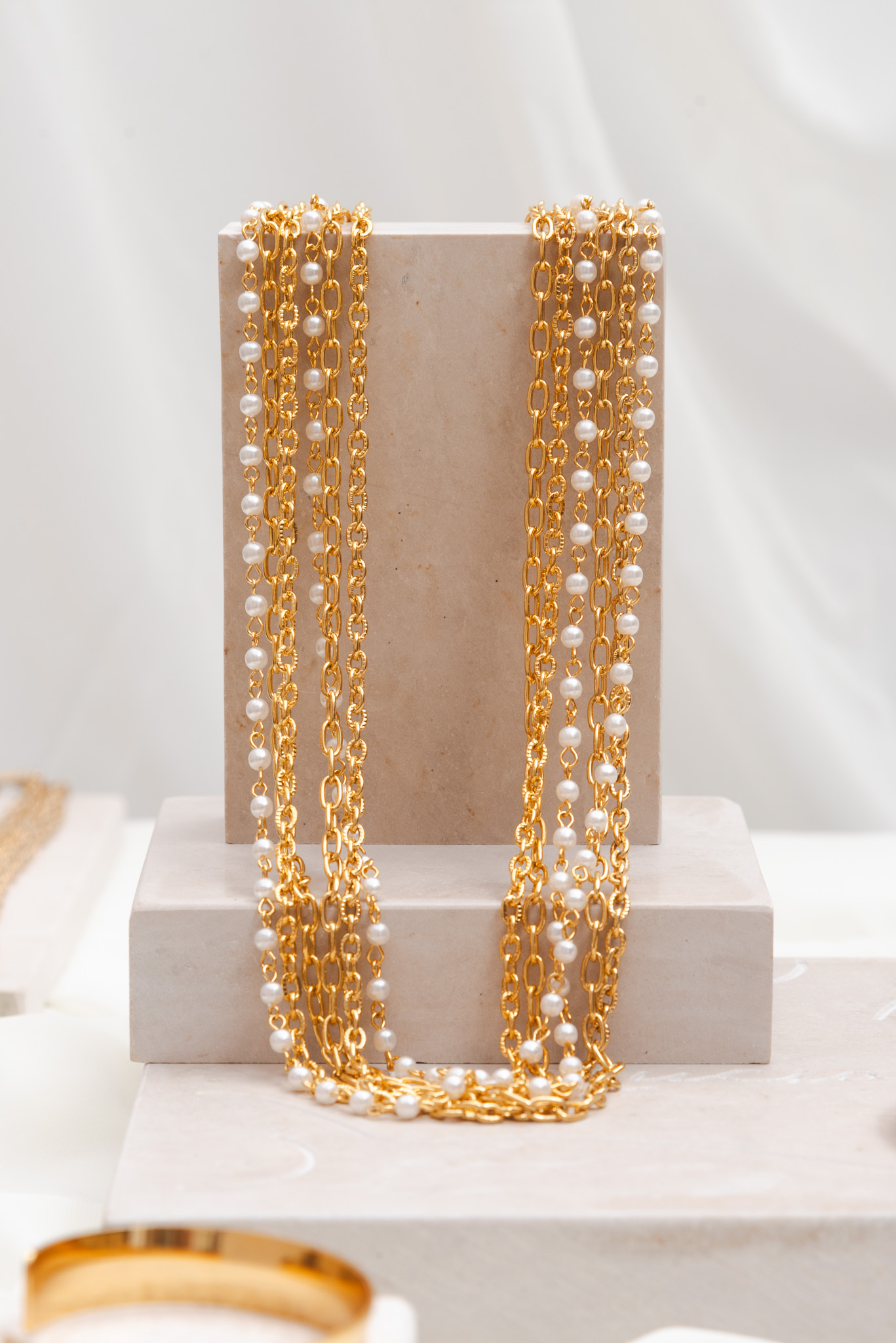 Vintage SNAPET 6 Gold Tone Chains Faux Pearls Twistable