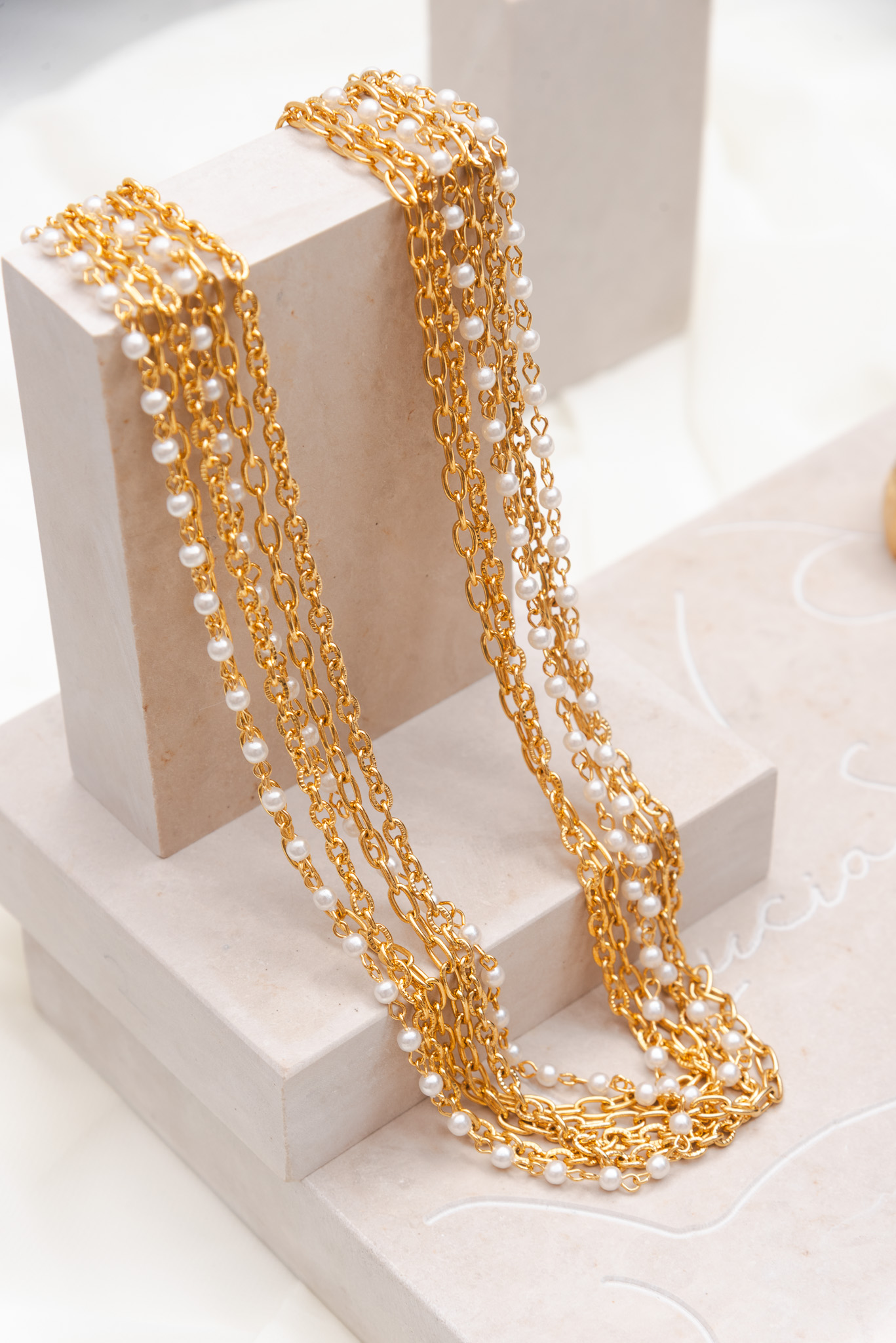 Vintage SNAPET 6 Gold Tone Chains Faux Pearls Twistable - Image 2
