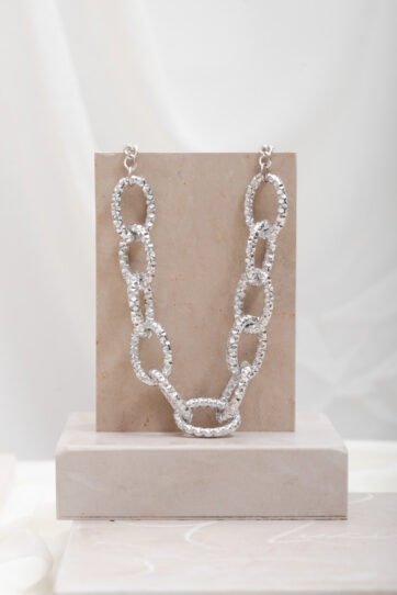 Shiny Silver Tone Textured Adjustable Necklace