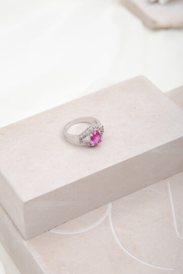 Silver Tone Pink Stone Ring