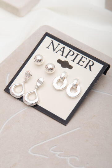NAPIER Silver Tone Set Of Three Earrings