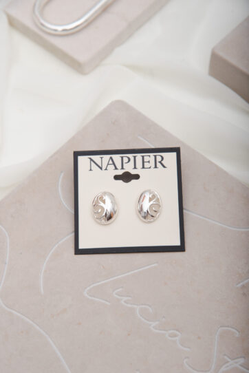 NAPIER Silver Tone Oval Filigree Earrings