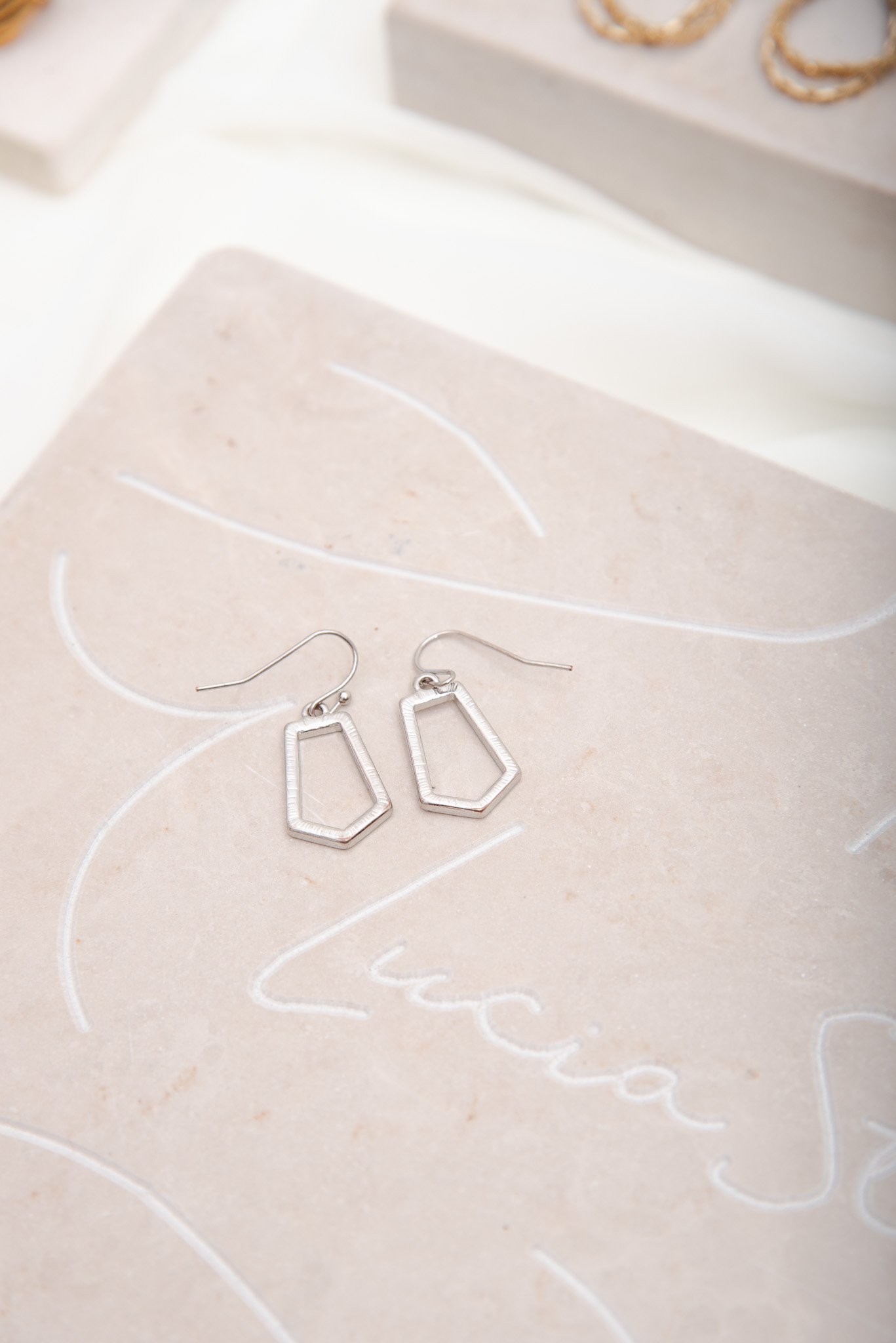 Small Geometric Silver Tone Earrings - Image 2