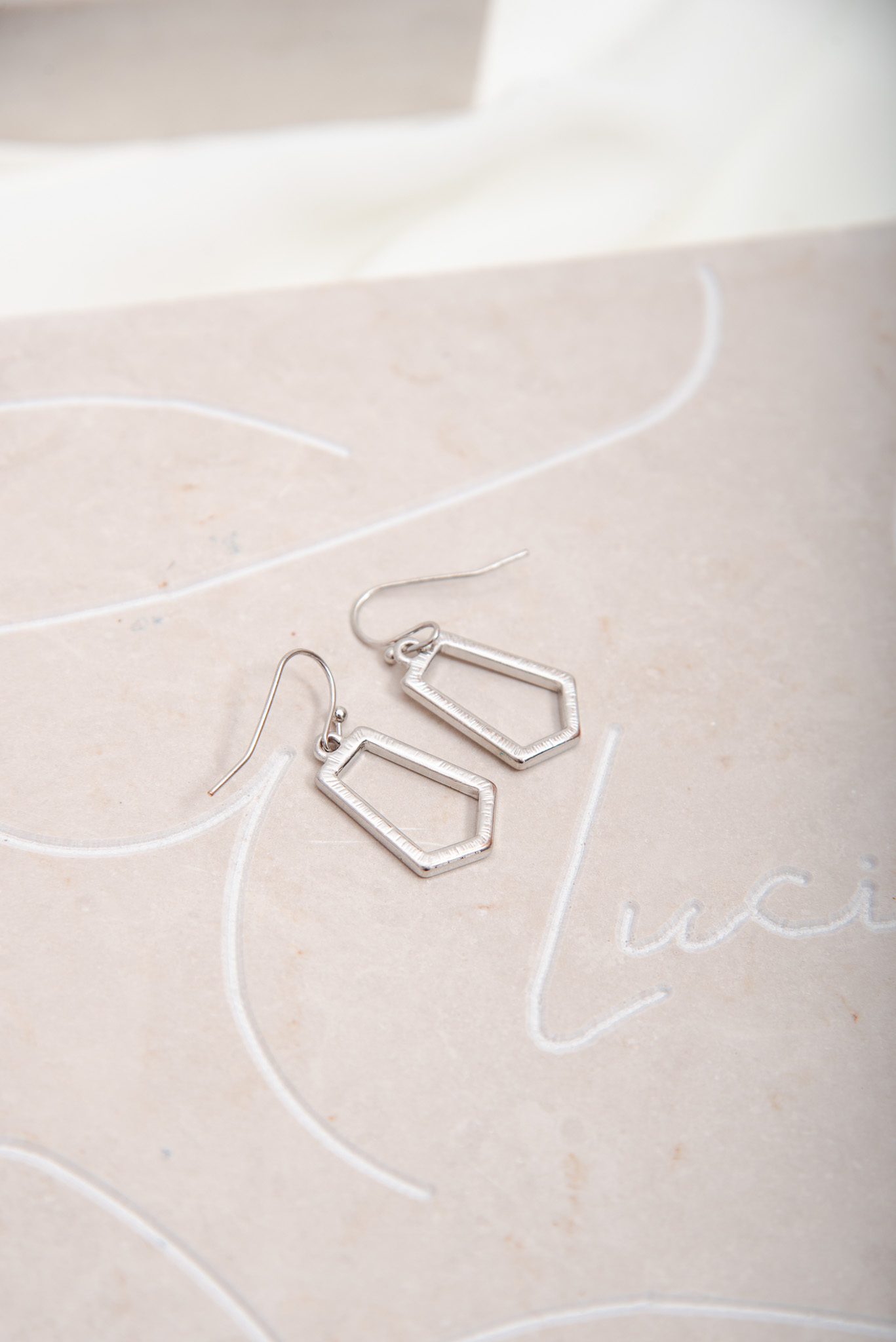 Small Geometric Silver Tone Earrings - Image 4