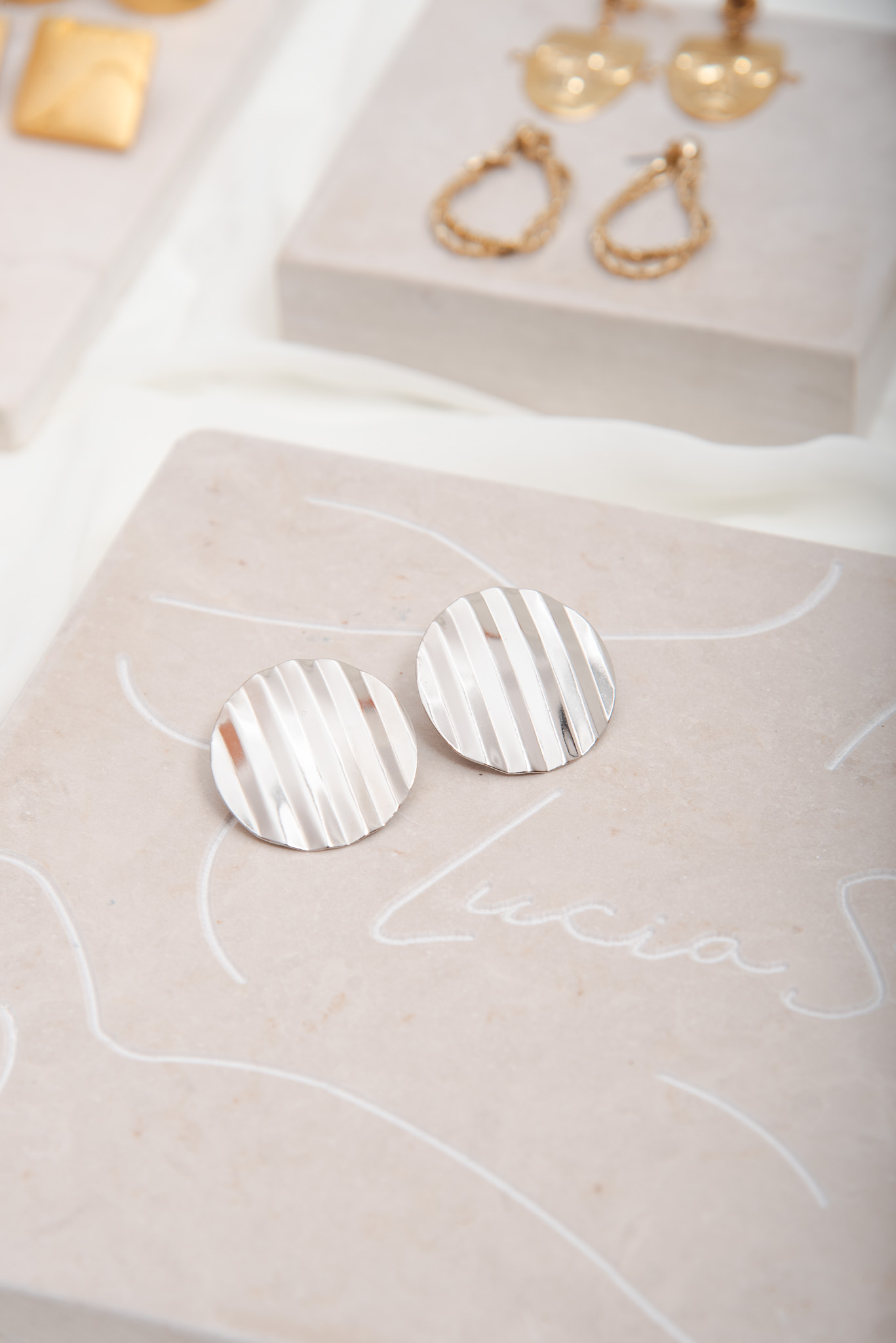 Vintage FABERGE Round Silver Earrings - Image 4