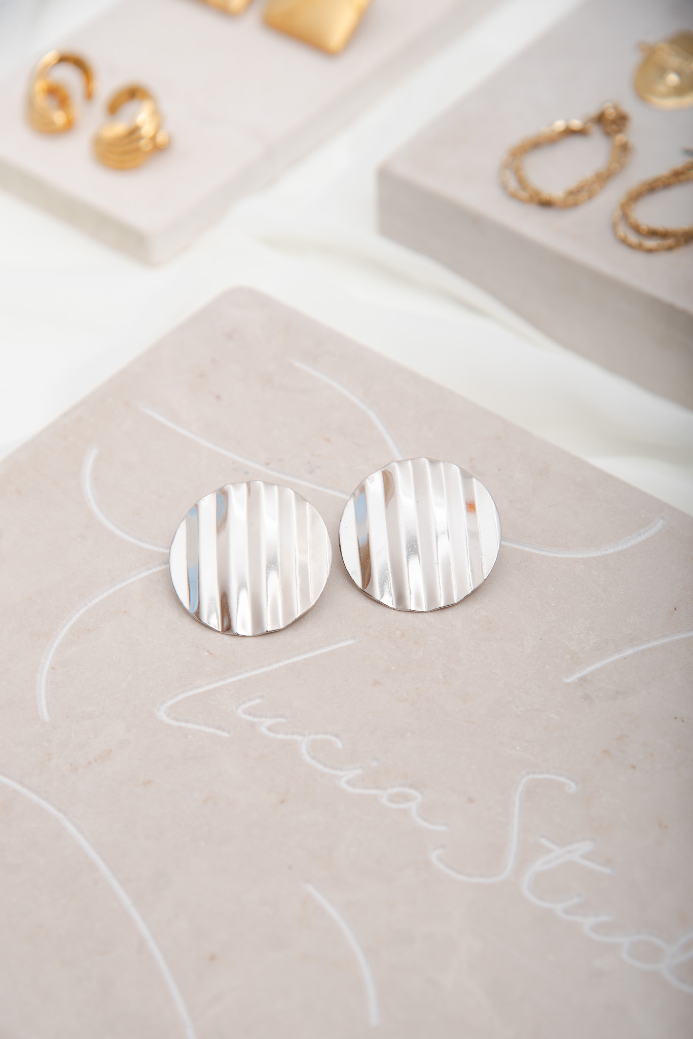 Vintage FABERGE Round Silver Earrings - Image 2