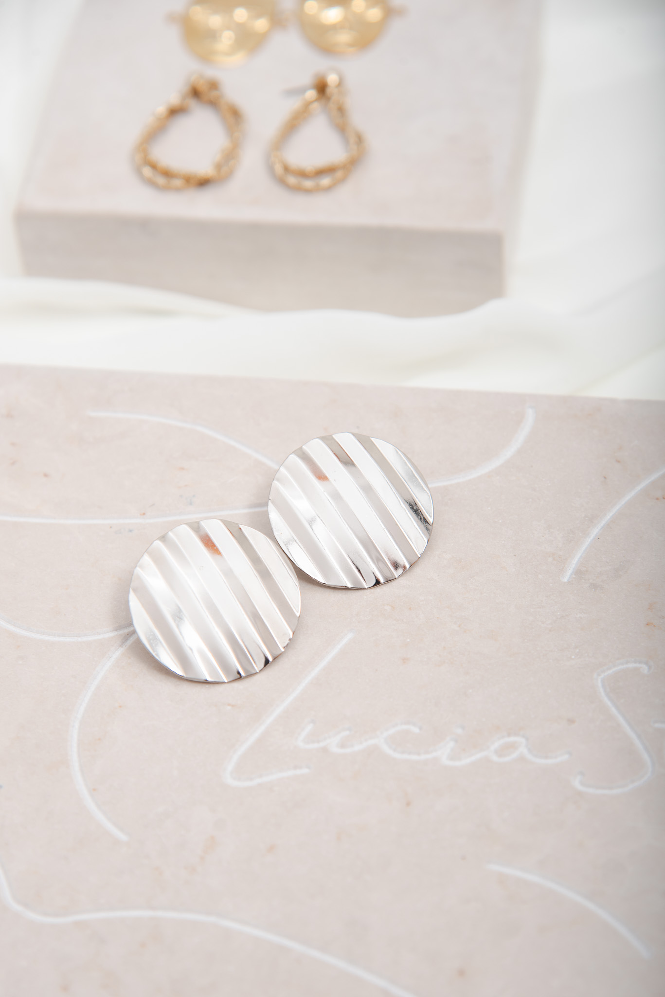 Vintage FABERGE Round Silver Earrings - Image 3