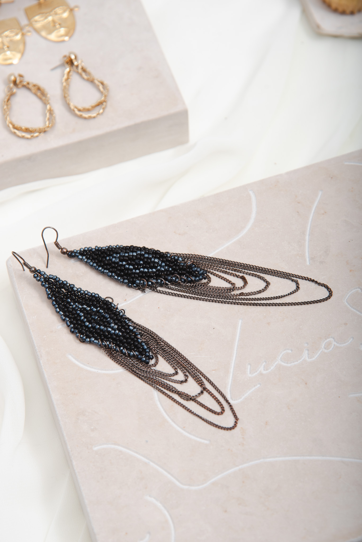 Vintage Rhombus Earrings With Chains - Image 2