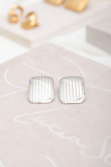 Minimal Rectangle Silver Tone Earrings