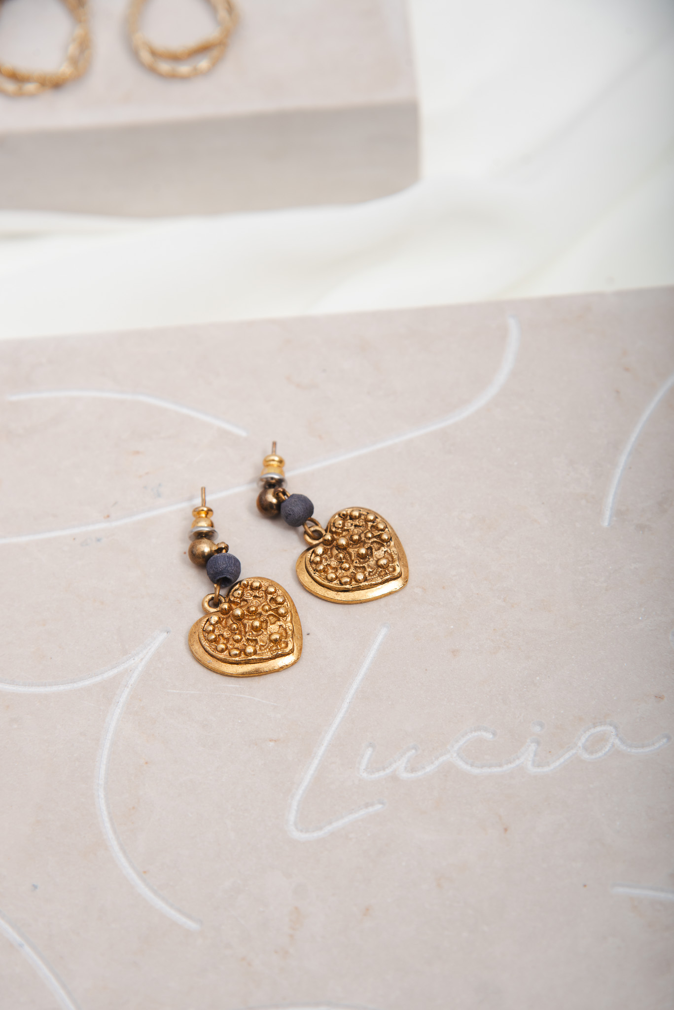 Vintage Gold Tone Heart Textured - Image 2