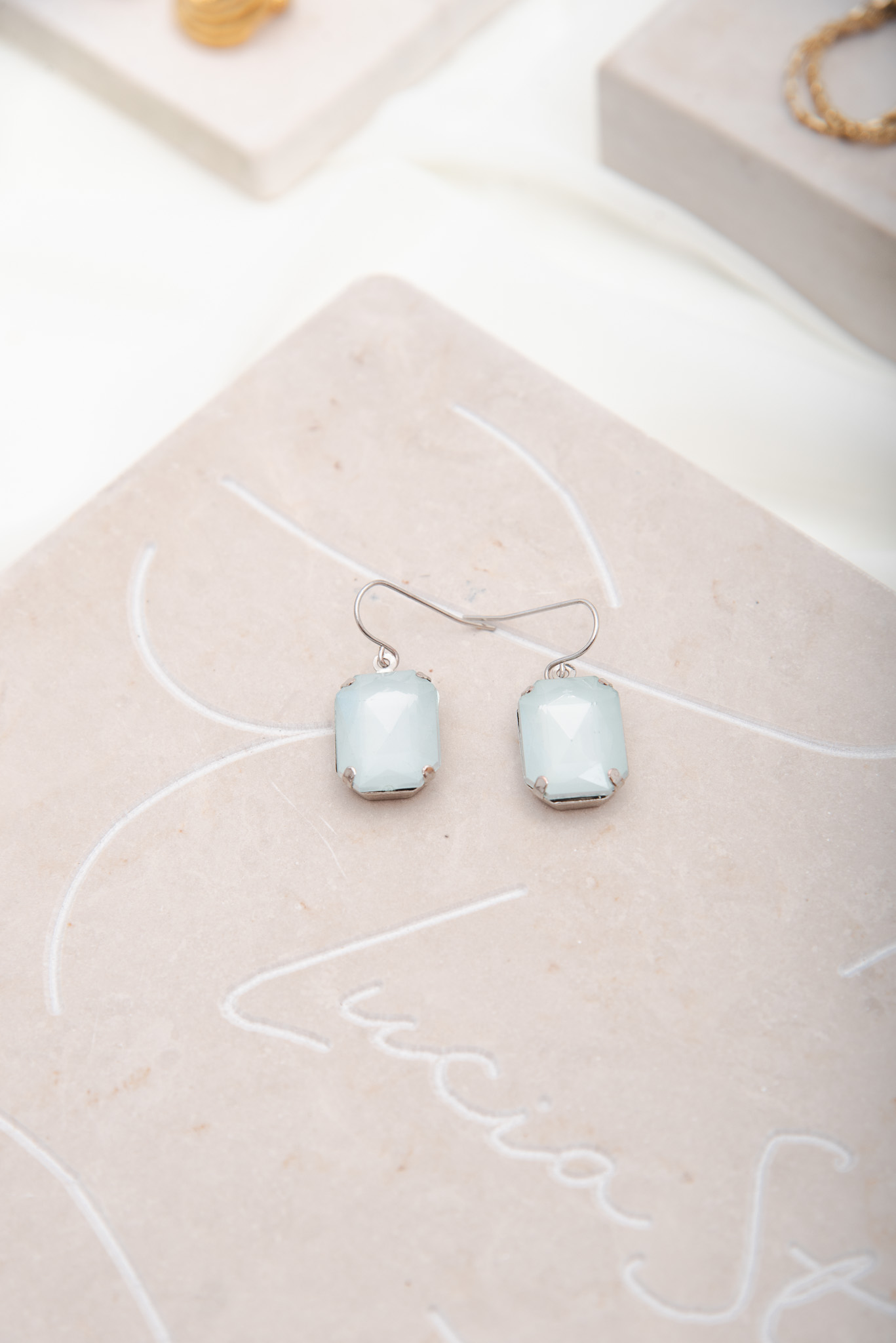Silver Tone Light Blue Earrings - Image 3
