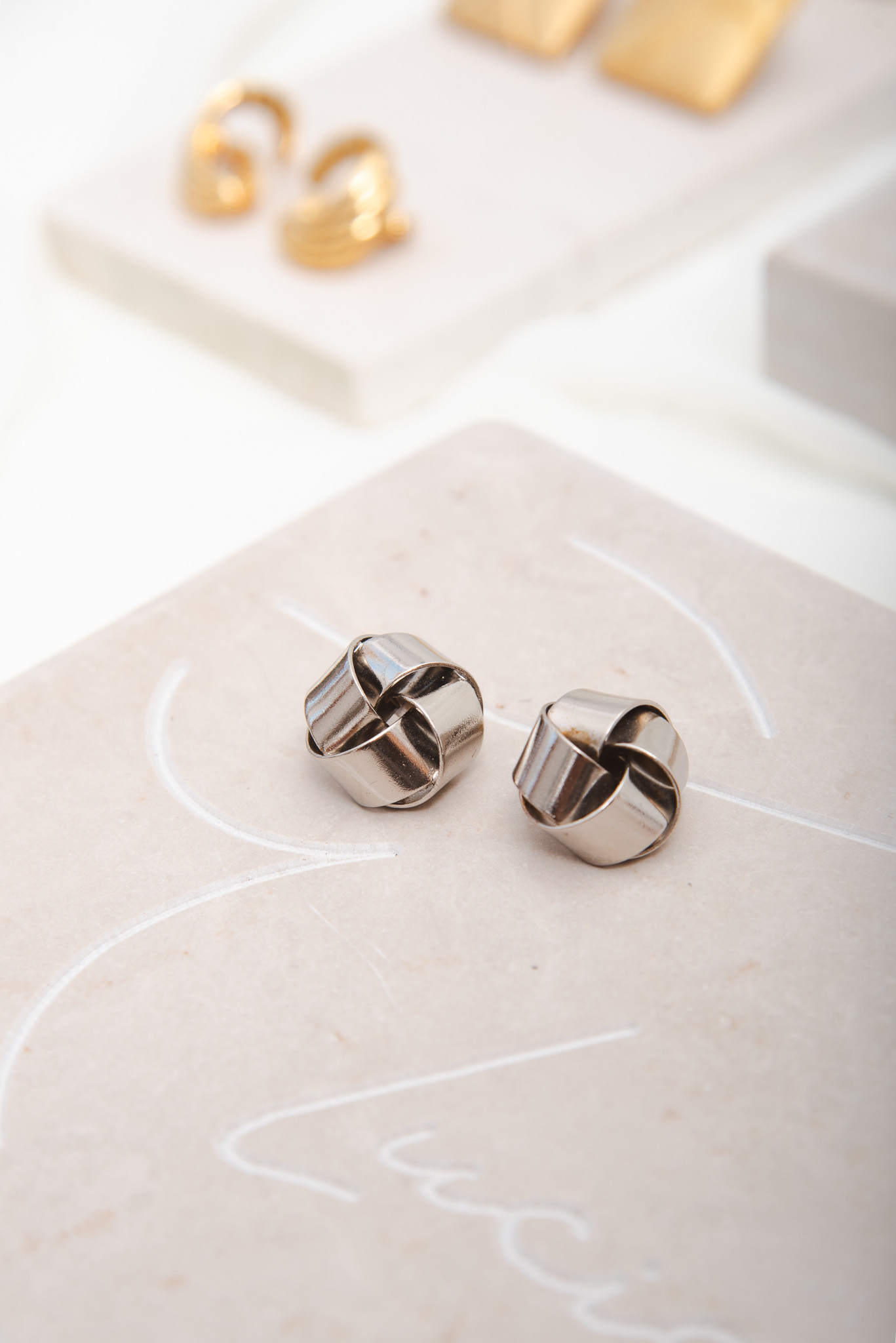 Vintage FABERGE Silver Tone Earrings - Image 2