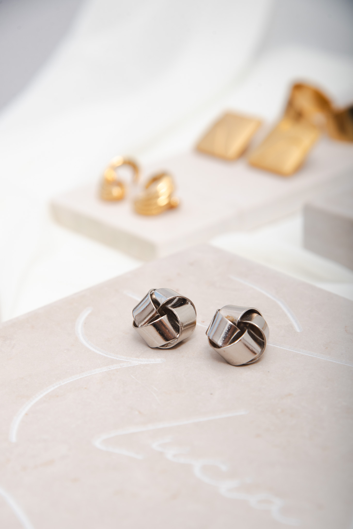 Vintage FABERGE Silver Tone Earrings - Image 3