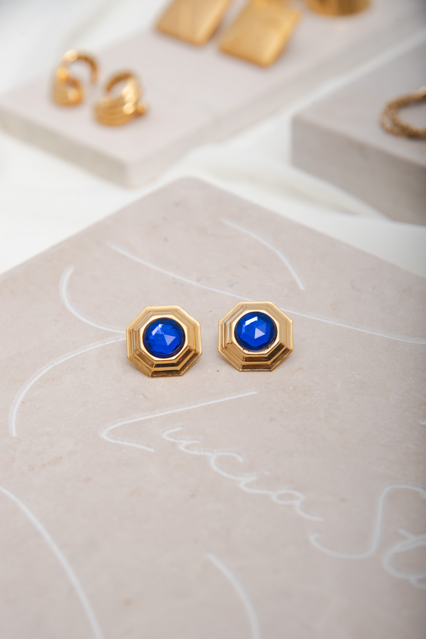 Vintage Blue Small Stone Earrings - Image 3