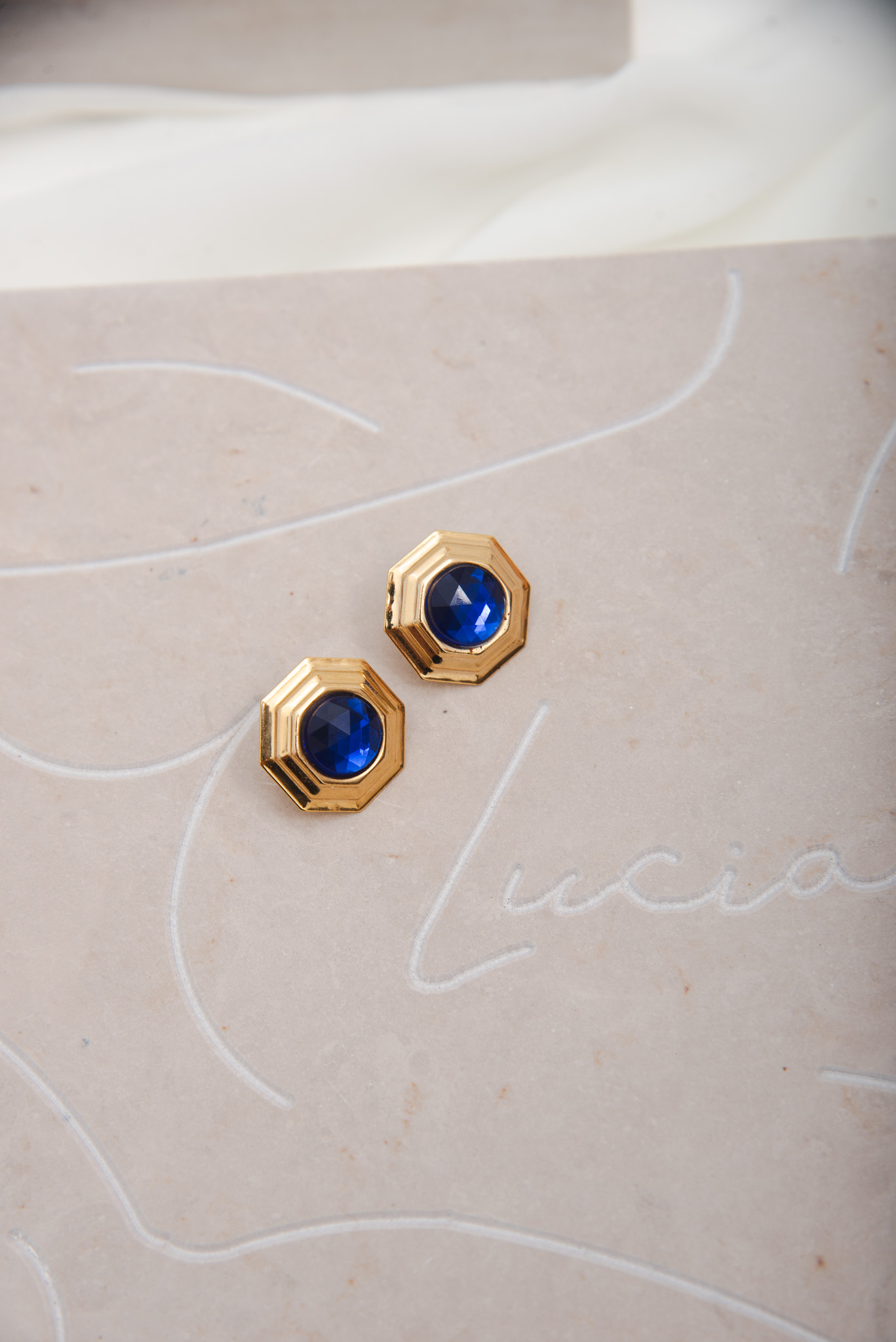 Vintage Blue Small Stone Earrings - Image 2