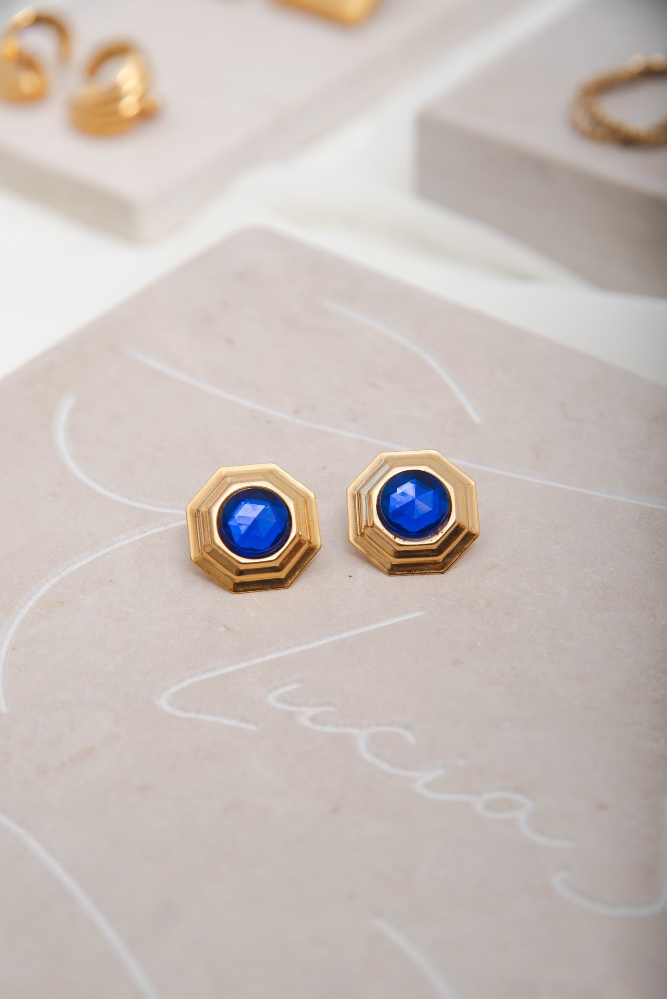 Vintage Blue Small Stone Earrings