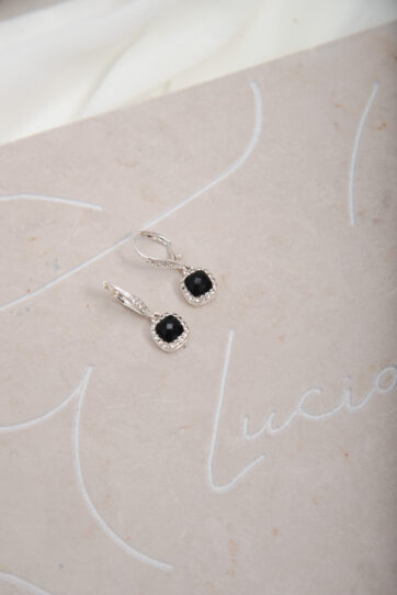 Vintage NAPIER Silver Tone Clear & Black Earrings