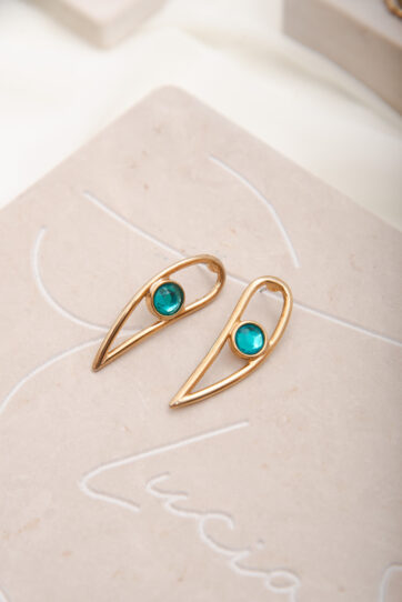 Retro Gold Tone Green Gem Drop Earrings