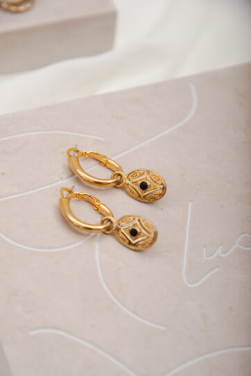 Vintage LIZ CLAIBORNE Gold With Black Rhinestone