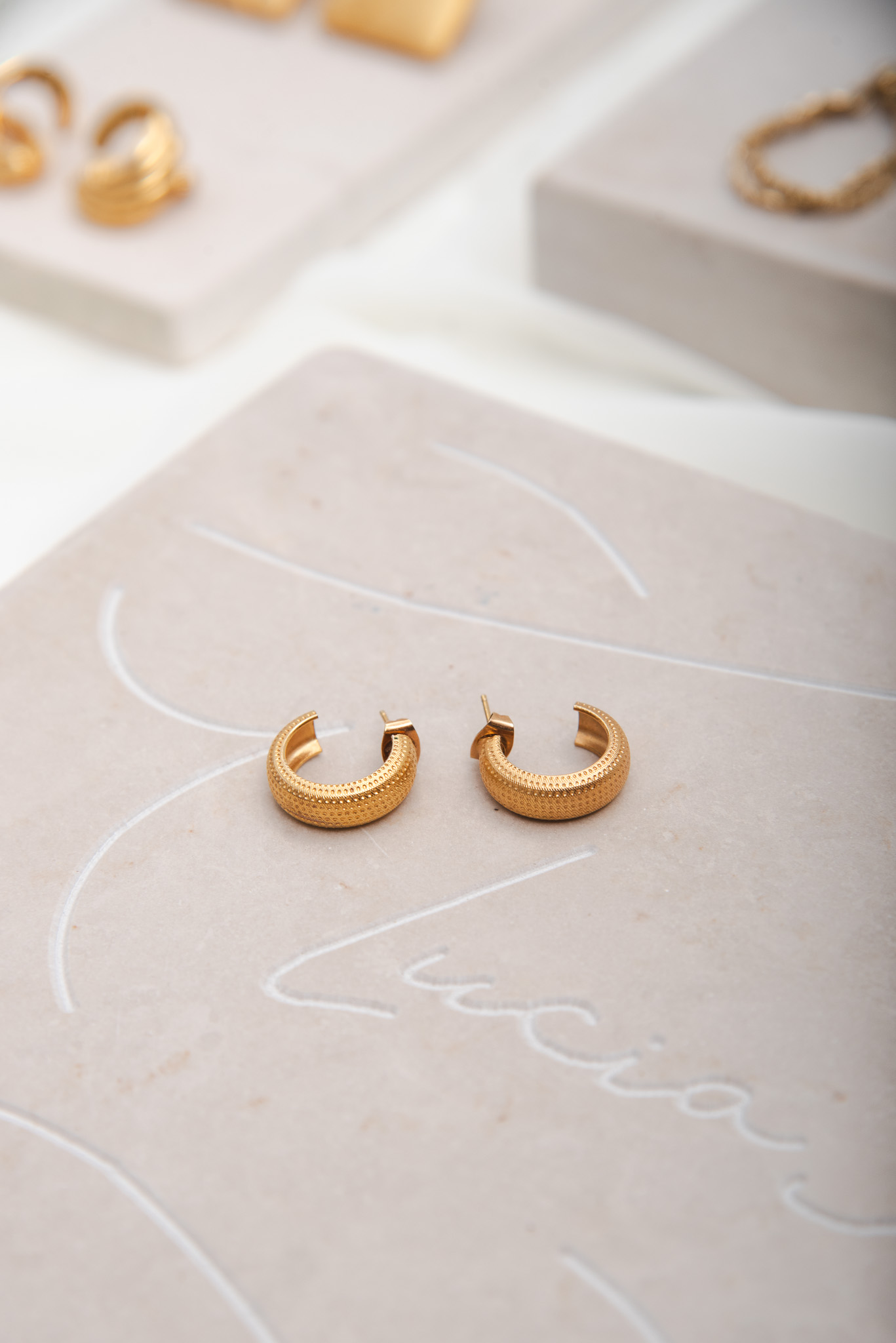 Small Elegant Gold Tone Hoops With Texture