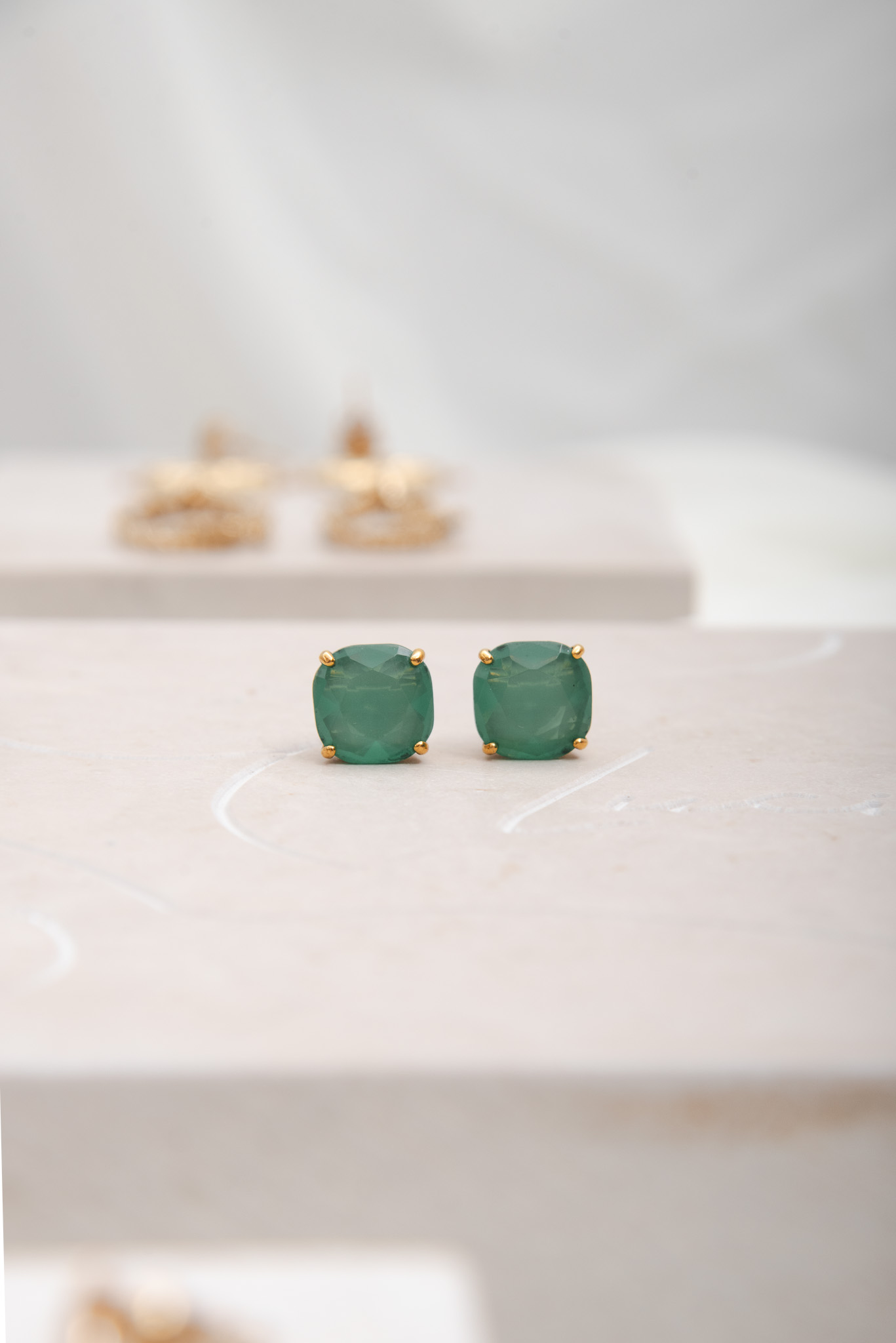 Vintage Stud Green Rhinestone Earrings - Image 3